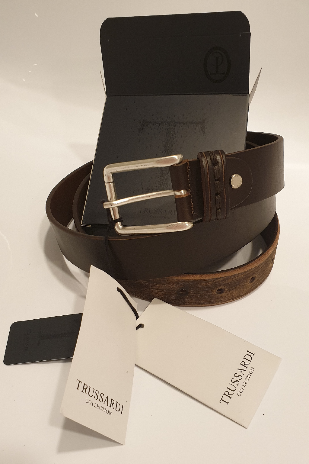 Luxusni kozeny opasek Trussardi hnedy (3)